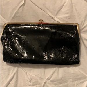 Patent leather and hounds tooth clutch